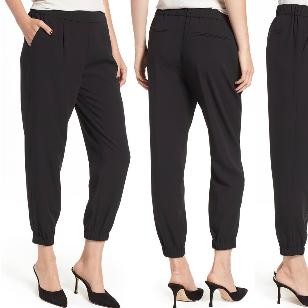 Black Trouvé crepe jogger pants, size 8